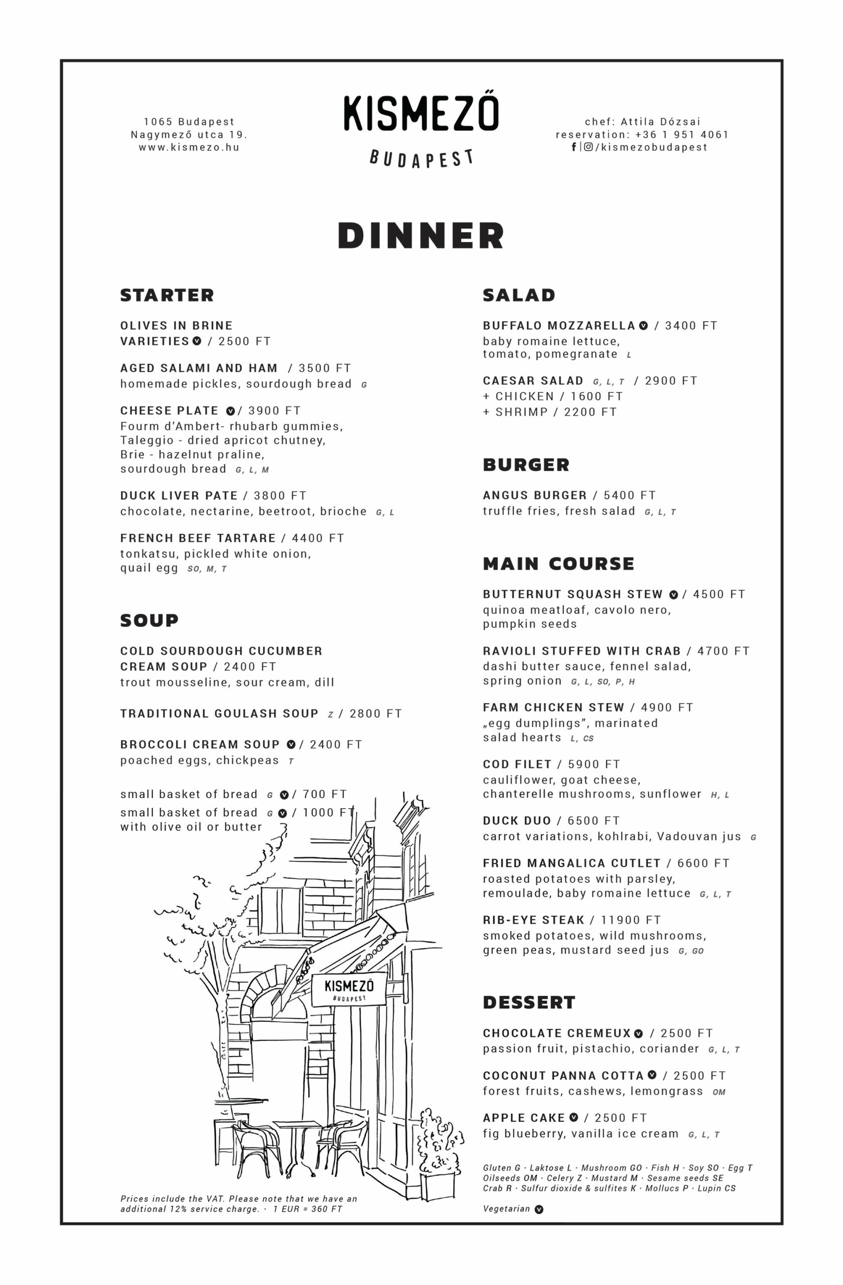 Kismező Dinner menu