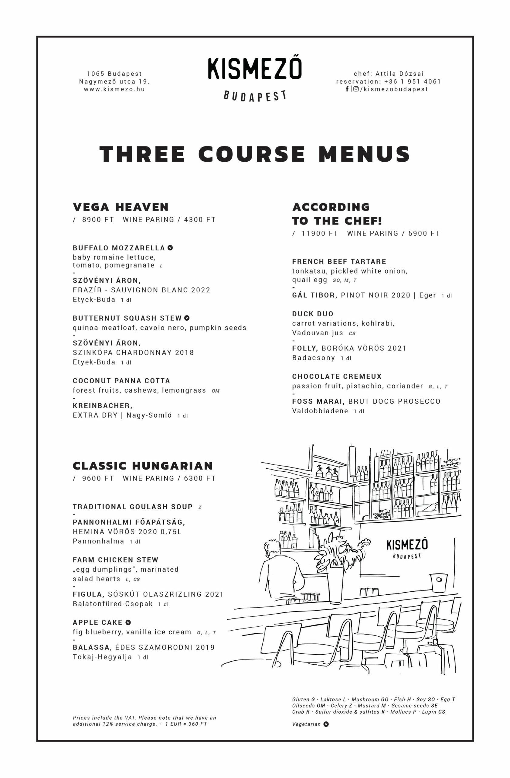 Three course menus Kismező